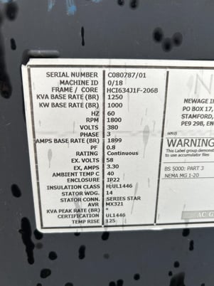 1000 KW, 1800 RPM, Stamford #0/18, Generator End, 3 phase, 1250 kVA, 380 V - Image 2