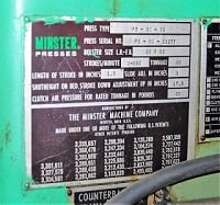 60 Ton, Minster #P2-60-24, high speed press, 1.5" stroke, 17.50" Shut Height, 0-450 SPM, 15 HP - Image 5