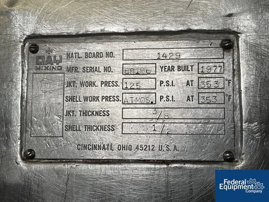 150 gallon J.h. Day #IMPERIAL, double arm mixer, jacketed 125 psi @ 353 &deg;F, 40 HP - Image 3
