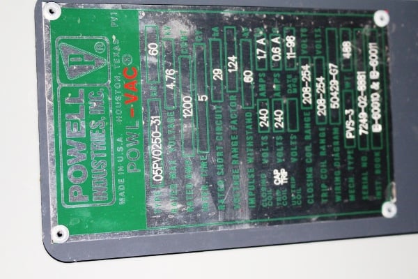 1200 Amps, Powell, O5PV0250-31, with gear, MVCB006 (5 available) - Image 2