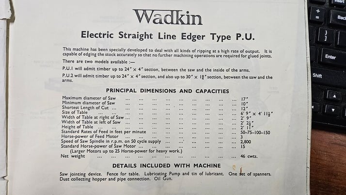 Wadkin #PU1319, heavy duty straight line rip saw, 81" x 60" table, 4 speed motor drives - Image 4
