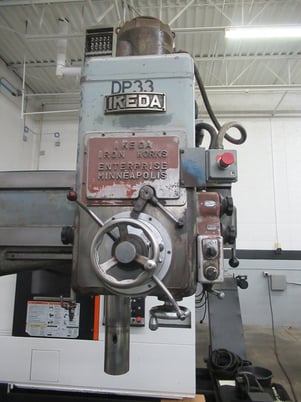 3.6'-11" Ikeda #RM1000, radial arm drill, power clamping, power elevation, box table, 3 HP - Image 6