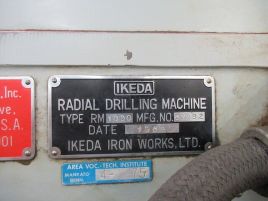 3.6'-11" Ikeda #RM1000, radial arm drill, power clamping, power elevation, box table, 3 HP - Image 10