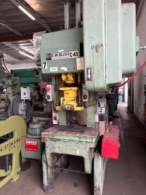 45 Ton, Bliss #C-45, OBI press, 3" stroke, 11.25" Shut Height, 5 HP,air clutch and brake - Image 1