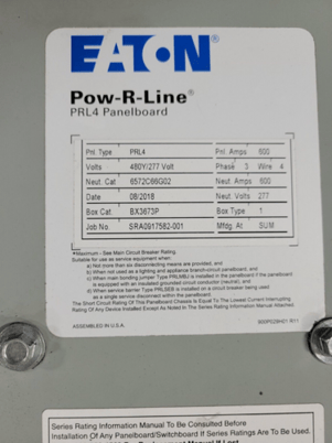 600 Amp. Eaton, PRL4 Pow-R-Line, Panelboard, 480Y/277V. 3PH 4W JD3250F FD3125BP10 - Image 2