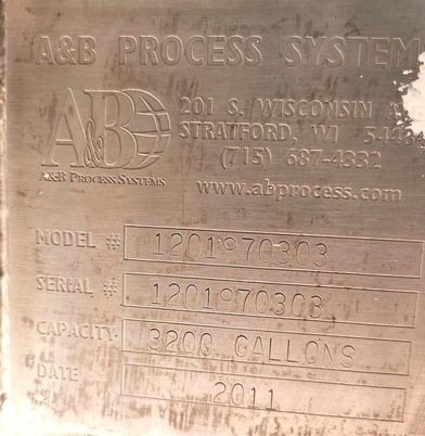 3000 gallon A & B Process Systems, Stainless Steel sanitary insulated tank, 7' diameter x 12' T/T, 2011 - Image 7