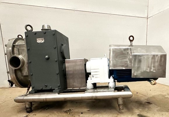 300 psi, Fristam #FKL250, Rotary Lobe Pump, 4" in/out, 600 RPM, 15 HP, 1780 Sew-Eurodrive motor, 5.99:1 ratio - Image 1