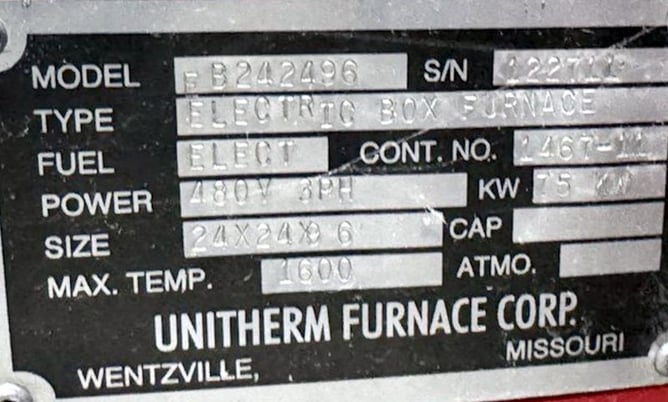 24" width x 24" H x 96" D Unitherm #EB242496, elect box furnace, 1600&deg;F, 480 V., 3-phase, Allen-Bradley - Image 6