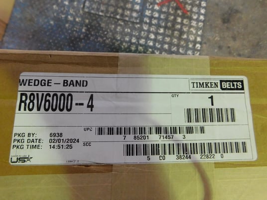 Timken, Power Transmission V-Belt, 4-Wedge Band, 4.1" Top width, 601.06" outside length, 7/8" thickness, New - Image 2