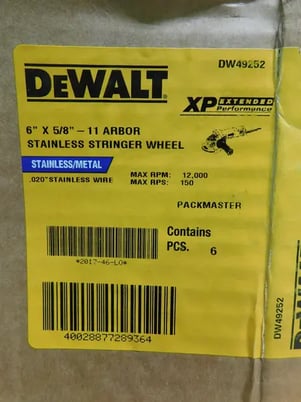 DeWalt, Stainless Stringer Wire Wheel Brushes, 6 Qty., 6" x 5/8"-11 Arbor, 0.02" Stainless Wire, 12000 RPM - Image 2