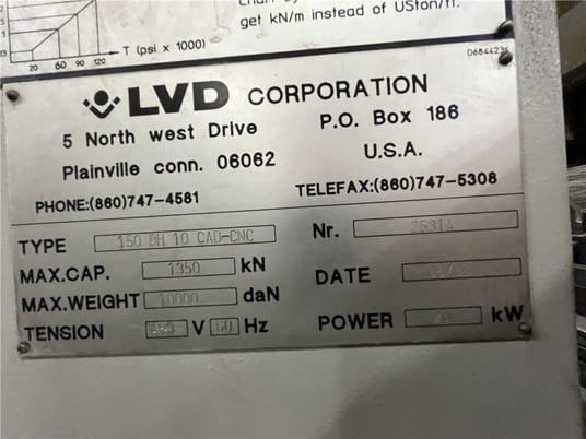 135 Ton, LVD #150BH10CAD-CNC, cnc press brake, 20WK, 460 V. - Image 6