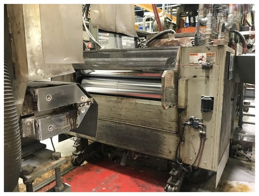 Brown #B4042 thermoforming line, 40" x 42", 6" daylight, w/ former & T340 trim press. 1996 - Image 1