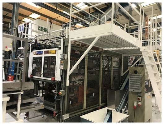 Brown #B4042 thermoforming line, 40" x 42", 6" daylight, w/ former & T340 trim press. 1996 - Image 8