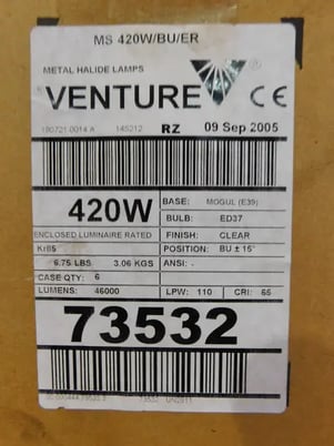 6 NEW Venture Lighting Metal Halide Lamps Bulbs, MS 420W/BU/ER, 46K Lumens - Image 2