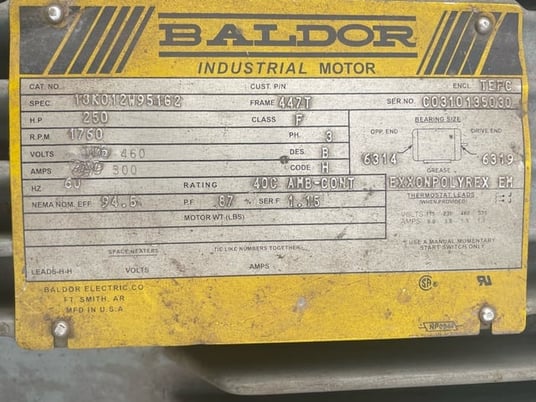 250 HP 1800 RPM Baldor, Frame 447T, TEFC BB, 460 Volts - Image 3