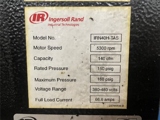 140 cfm, 150 psig, Ingersoll-Rand #IRN40H-TAS, air compressor, 5300 RPM, 380-480 V., 3-phase, 2010 - Image 5