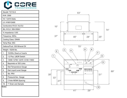2500 KVA 12470 Delta Primary, 4160Y/2400 Secondary, Pad, proCORE, (immediate shipment available) - Image 3