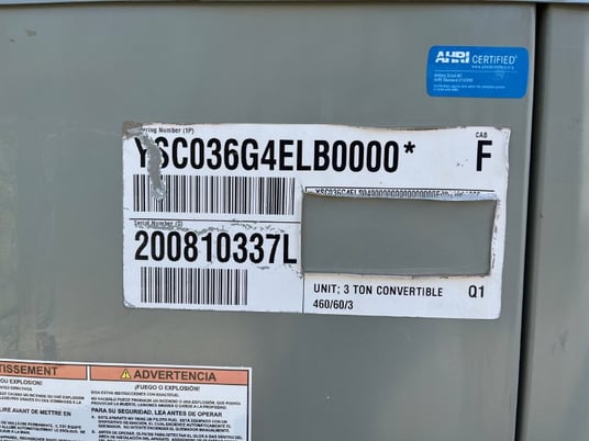 3 Ton, Trane #YSC036G4, comb. gas/electric rooftop air conditioner, 2020 - Image 7
