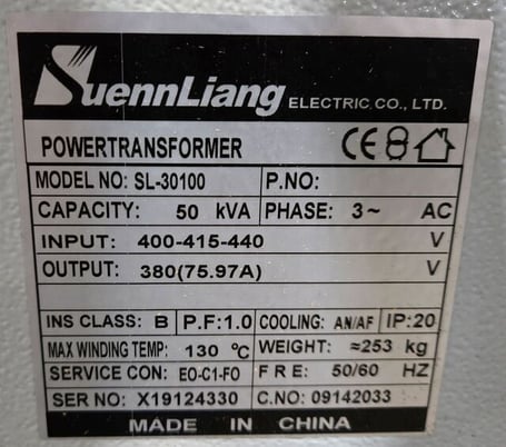 50 KVA 440-415-400 Primary, 380 Secondary, Suen liang Suenn Liang #SL-30100, Transformer, 3 Phase, 50/60 Hz - Image 5