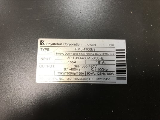 100 HP Rhymebus, RM6-4100E3, AC Inverter Drive, 480 Volts, 2020 - Image 2