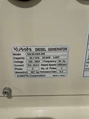 Kubota #SQ-33, diesel engine generator, continuous operation - Image 7