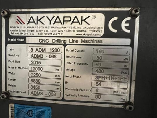 Akyapak #ASM-S190-20/6.0, beam drill system, Mitsubishi C70 Series Control, 3 spindle, 2015 - Image 6