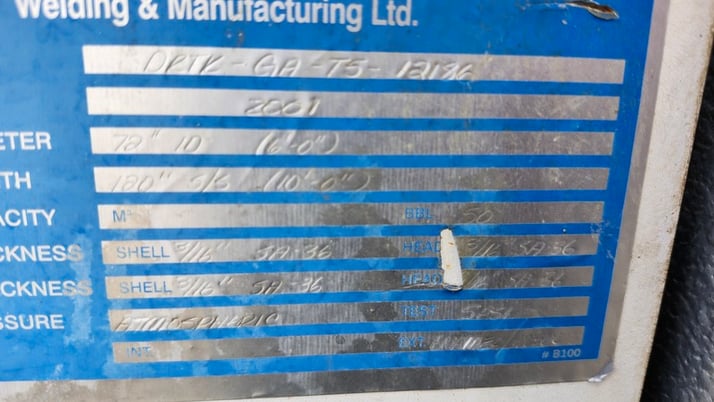 72" x 10' Flare knockout, 50 bbl, 1 psi, 2001 - Image 3