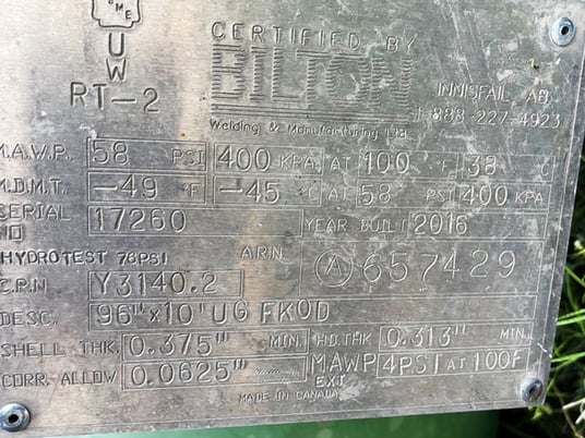 97" x 14' Flare knockout, 100 bbl, 58 psi, 2016 - Image 4