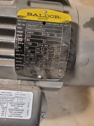 2 HP 1750 RPM Baldor #IDM3586T-5, Frame 145TC - Image 5