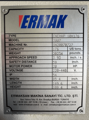 176 Ton, Ermak #CNCHAP, CNC press brake, 10' overall, 122" between housing, 7" stroke, 15.8" throat, 16.3" - Image 5