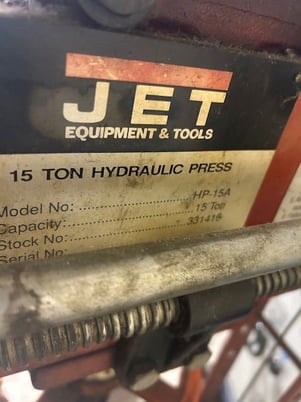 15 Ton, Jet, hydraulic press, 24-3/4" x 7-1/2" work area - Image 2