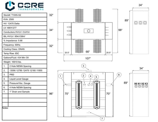 2500 KVA 12470 Delta Primary, 480Y/277 Secondary, SUB, proCORE, (immediate shipment available) - Image 4