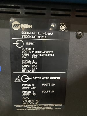 Miller #Auto-Axcess-300, Welder, 1 & 3 Phase, 60 Hz, 5.79 & 7.92 kW, 225 Amps, 230-575 V - Image 4