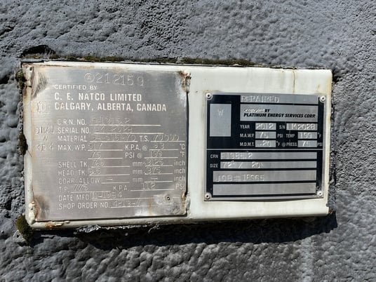 72" x 20' Natco, horizontal FWKO, 75 psi, 199&deg;F, 1984 - Image 3