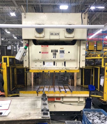 121 Ton, Aida #NC2-110(2), double crank gap frame press, 7.08" stroke, 15.7" Shut Height, 13.8" throat, 3.54" - Image 1