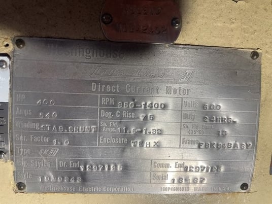 400 HP 400 RPM Westinghouse, Frame FBK848ASY, DPFVBB, 600 VA - Image 1