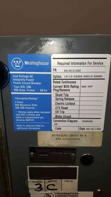 800 Amps, Westinghouse, DSL206, Low Voltage AC Circuit Breaker w/300 Amps Trip Setting, 3-Pole, 600 V - Image 2