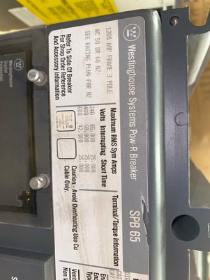 1200 Amps, Westinghouse, SPB-65, Pow-R Circuit Breaker, 3 Pole, 50/60 Hz, 240-600 V - Image 6