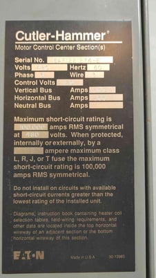 Cutler-Hammer Eaton, Unitrol MCC, 1 section, 2 bucket, 480 Volts, 3 phase, 3 wire, 600/800A - Image 5