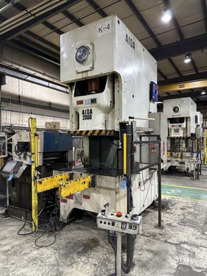 200 Ton, Aida #NC1-2000(2)E, single crank gap frame press, 54.7" x 33.1" bed, 9.84" stroke, 25-50 SPM, 4.33" - Image 1