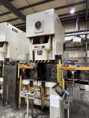 200 Ton, Aida #NC1-2000(2)E, single crank gap frame press, 54.7" x 33.1" bed, 9.84" stroke, 25-50 SPM, 4.33" - Image 1