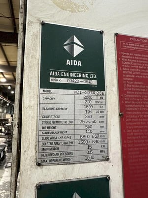 200 Ton, Aida #NC1-2000(2)E, single crank gap frame press, 54.7" x 33.1" bed, 9.84" stroke, 25-50 SPM, 4.33" - Image 10