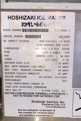 Hoshizaki #KML-600, Ice Maker & Bin, R-404A, 467/230 psi, 208-230