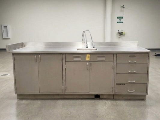 Kewaunee, Stainless Steel Lab Casework Benches w/2 Faucet Doors & Drawers, 96" L x 31" width x 36" H - Image 1