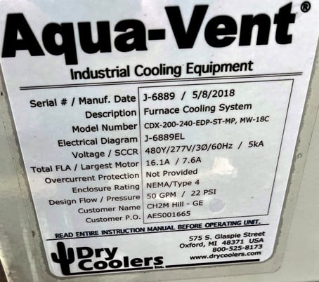 Furnace Cooling System, Dry Coolers #CDX-200-240-EDP-ST, 277/480Y V., 50 GPM, 22 psi, 2018 - Image 4