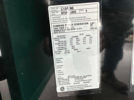 150 KW Cummins #C150N6, Natural gas generator set, 120/208 Volts, 3-phase, 240 HP @ 1800 RPM, QSJ8.9G engine - Image 8