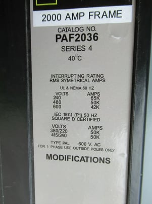 1600 Amps, Square D, PTPA361600, bus plug, 1600 amp PAF breaker, 600 Volts, 3P3W, reconditioned - Image 3