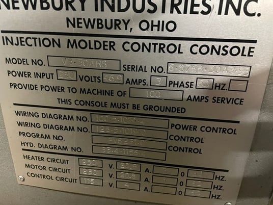 30 Ton, 3 oz., Newbury #V3-30ARS, vertical shuttle injection molding machine, 1.25" screw, 1993 - Image 8