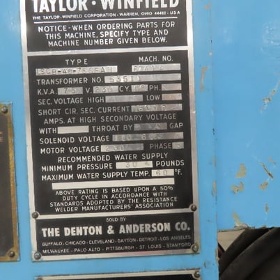 Taylor Winfield #LSCB-48-75, press type seam spot welder, EN6001 Control has version 7,000 software - Image 2