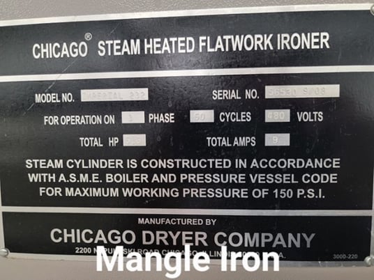 32" x 120" Chicago #Imperial-232, Steam Heated Flatwork Ironer, 2-Roll, 5.6 HP, 480 V, 2008 - Image 8